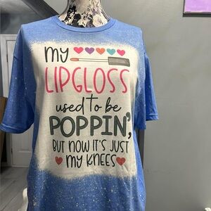 Blue Graphic T-Shirt with Fun Lip Gloss Print
